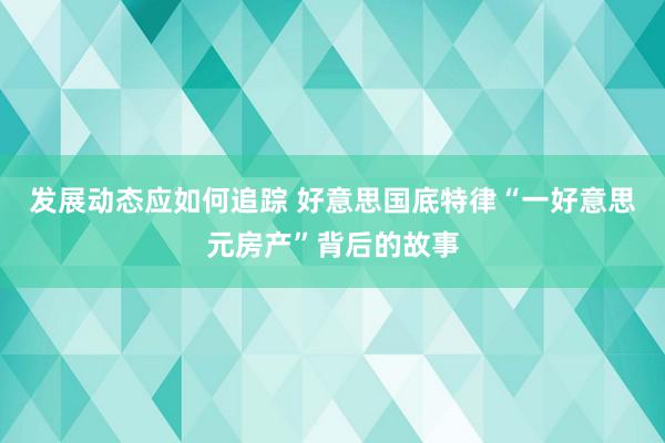 发展动态应如何追踪 好意思国底特律“一好意思元房产”背后的故事