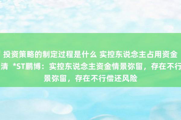 投资策略的制定过程是什么 实控东说念主占用资金11年未还清  *ST鹏博：实控东说念主资金情景弥留，存在不行偿还风险