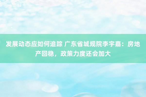 发展动态应如何追踪 广东省城规院李宇嘉：房地产回稳，政策力度还会加大