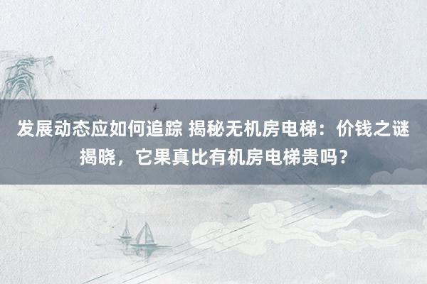 发展动态应如何追踪 揭秘无机房电梯：价钱之谜揭晓，它果真比有机房电梯贵吗？