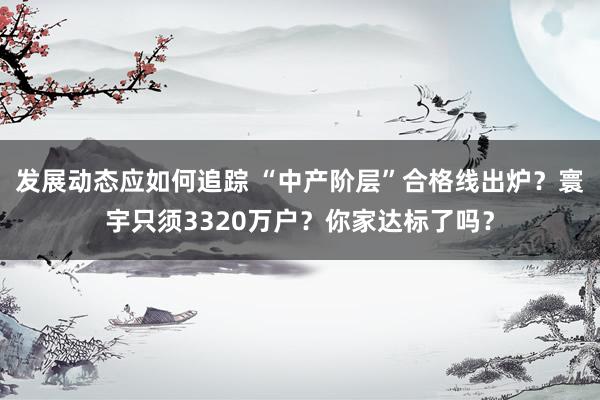 发展动态应如何追踪 “中产阶层”合格线出炉？寰宇只须3320万户？你家达标了吗？