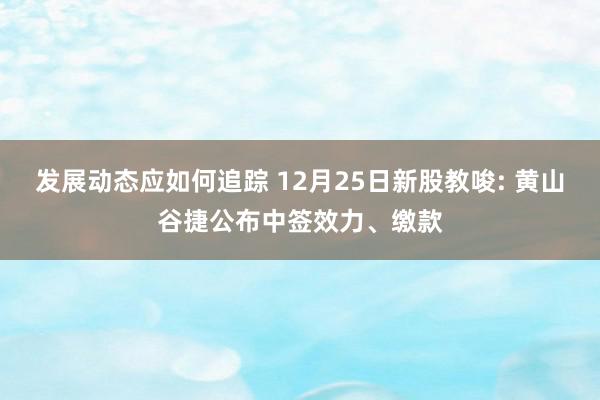 发展动态应如何追踪 12月25日新股教唆: 黄山谷捷公布中签效力、缴款