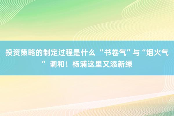 投资策略的制定过程是什么 “书卷气”与“烟火气” 调和！杨浦这里又添新绿