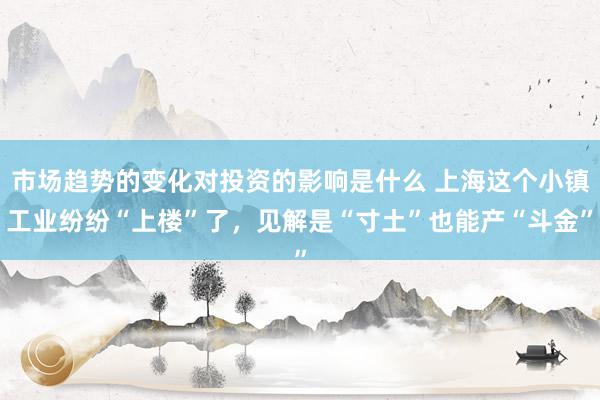 市场趋势的变化对投资的影响是什么 上海这个小镇工业纷纷“上楼”了，见解是“寸土”也能产“斗金”