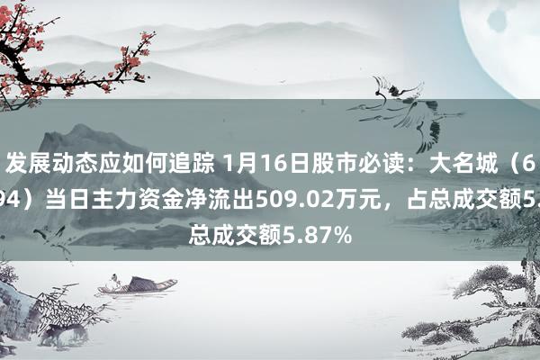 发展动态应如何追踪 1月16日股市必读：大名城（600094）当日主力资金净流出509.02万元，占总成交额5.87%