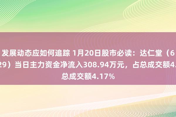 发展动态应如何追踪 1月20日股市必读：达仁堂（600329）当日主力资金净流入308.94万元，占总成交额4.17%