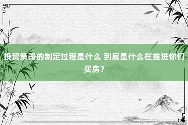 投资策略的制定过程是什么 到底是什么在推进你们买房？