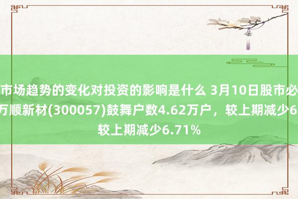 市场趋势的变化对投资的影响是什么 3月10日股市必读：万顺新材(300057)鼓舞户数4.62万户，较上期减少6.71%