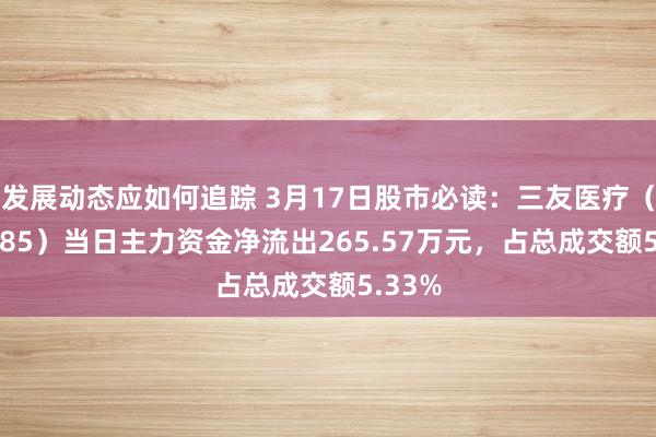 发展动态应如何追踪 3月17日股市必读：三友医疗（688085）当日主力资金净流出265.57万元，占总成交额5.33%